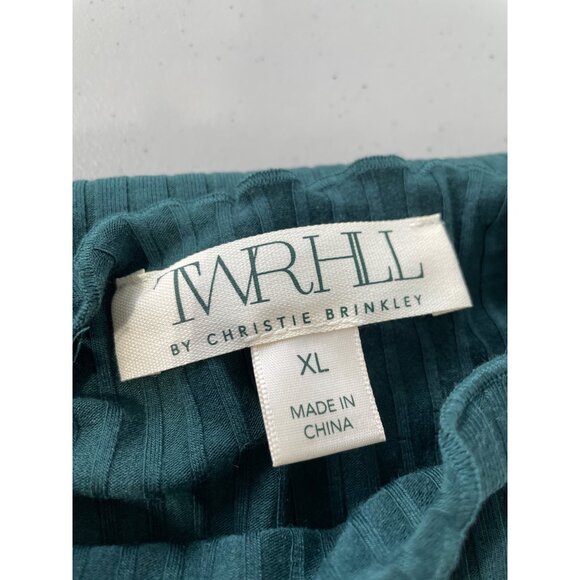 TWRHLL by Christie Brinkley Mock Neck Top Size XL Long Sleeve Ribbed Knit Pine - Picture 3 of 8